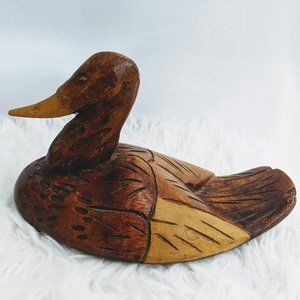 Vintage Hand Carved Wooden Duck Bird Stained Decoy Rustic Wood Farmhouse Decor